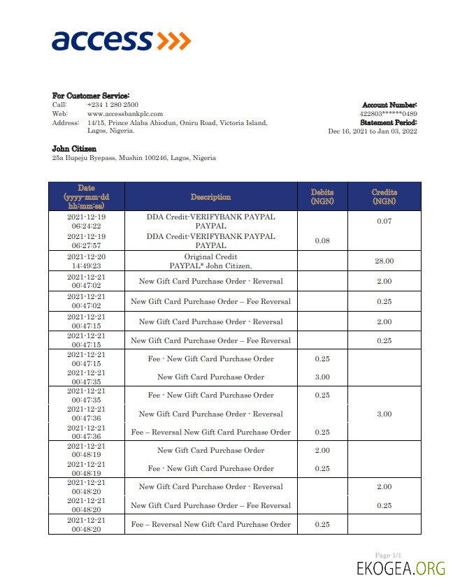 Nigeria Accéder au relevé bancaire